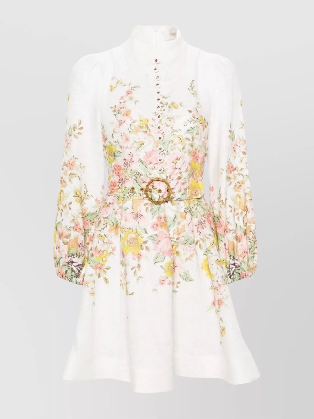 Zimmermann White Floral Mini Dress with Pastel Pink & Yellow Print